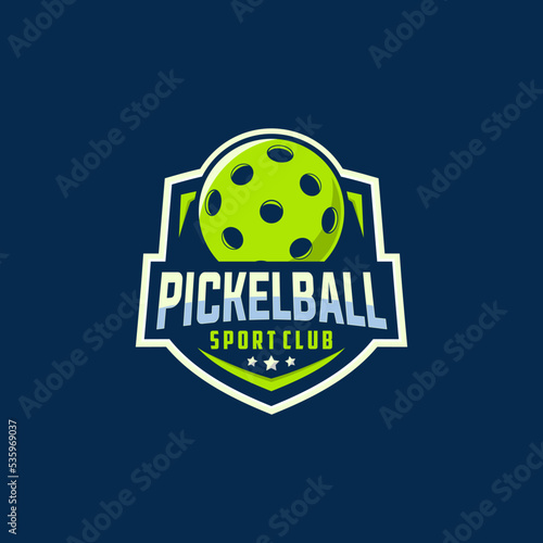 pickle ball sport graphic template. pickle ball game tournament in badge emblem patch label style.