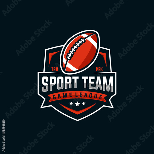 football badge vector graphic template. sport american rugby ball illustration in emblem style.