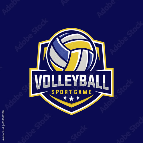 volleyball badge vector template. sport volley graphic illustration in emblem badge patch style.