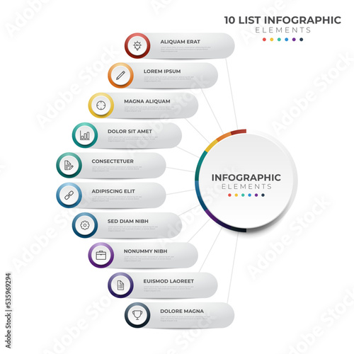 10 points of steps, circular list diagram , infographic element layout template vector with icons