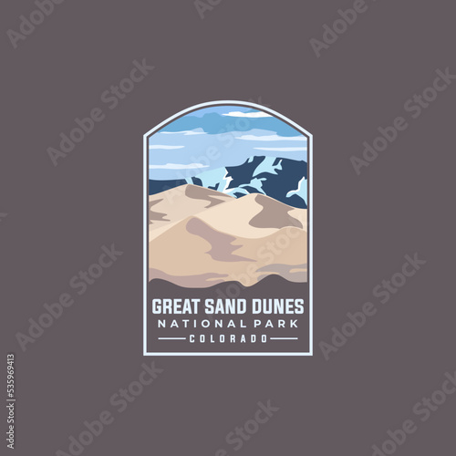 White sands national park vector badge template. New Mexico landmark illustration in emblem patch style.