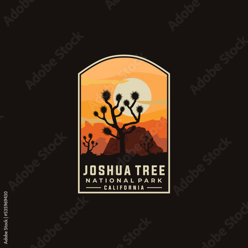 Joshua tree national park vector template. California landmark illustration in emblem patch style.