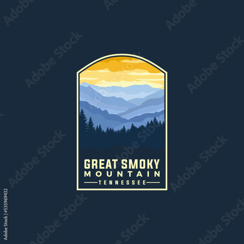 Great smoky national park vector template. Tennessee North Carolina landmark graphic illustration in badge emblem patch style.
