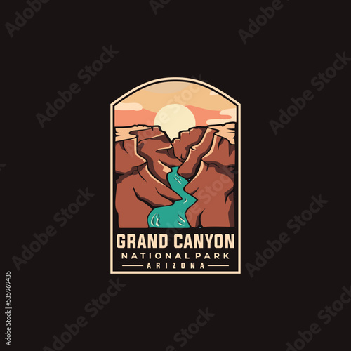 Grand Canyon national park vector template. Arizona landmark illustration in emblem patch style.