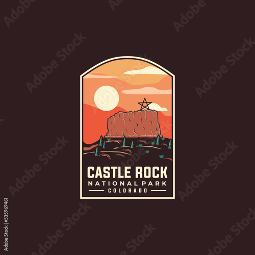 Castle rock state park badge vector template. Colorado landmark illustration in emblem patch style.