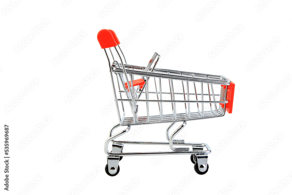 Close-up Shopping cart or shopping trolley on transparent background. Shopping concept. (PNG File)