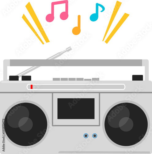 音楽を再生中のラジカセ