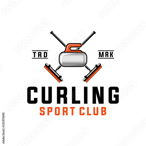 curling sport badge vector template. sport graphic illustration in badge emblem patch style.