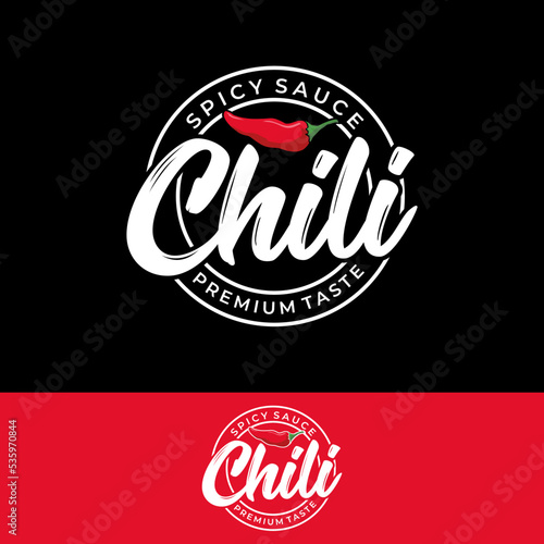 chili spicy vector template. spice sauce pepper graphic illustration in retro vintage style.