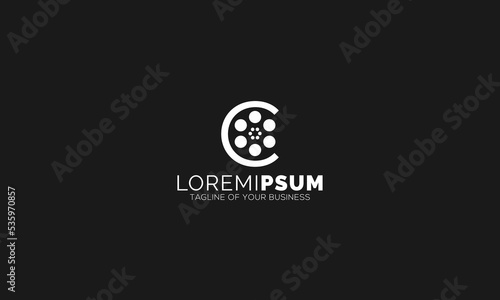 Simple Cinema Logo. Geometric Initial Letter C with Films Roll