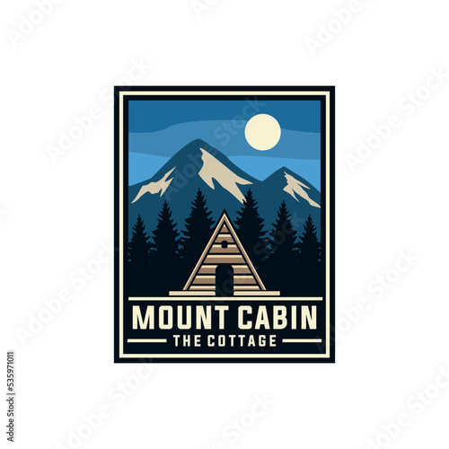 cabin house label vector template. lodge forest cottage graphic in badge patch emblem style illustration.