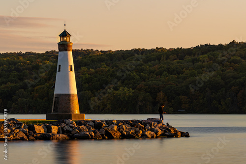 Sunset photo of the Myers Point Lighthouse at Myers Park in Lansing NY, Tompkins County. The lighthouse is situated on the shore of Cayuga Lake, near Ithaca New York.
 photo