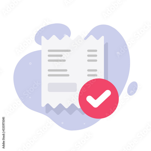 Payment bill completed icon vector or paid done order receipt invoice graphic illustration flat, confirm or valid verified money transaction symbol editable design, pay check mark review notification