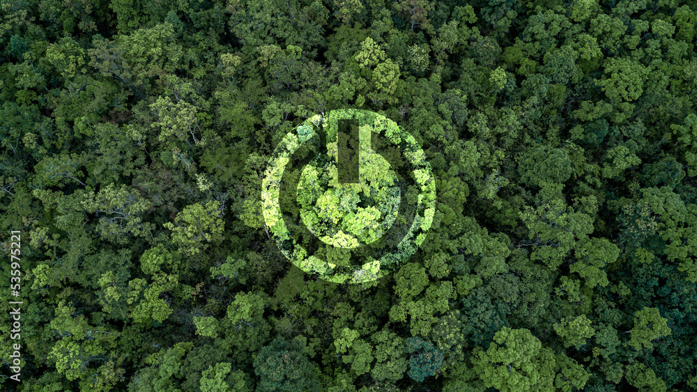 Energy saving and ecological friendly concept, Power on button turning ...