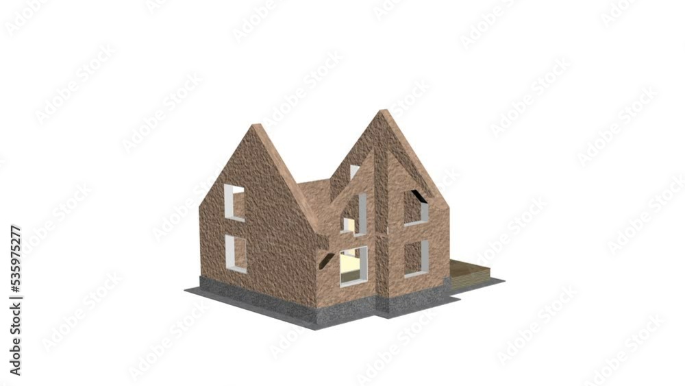 House animation being assembled. Home construction. Build structure. Time-lapse 3d animation showing a process of building of the house. House animation being assembled. Home construction. Build structure. Time-lapse 3d animation showing a process of building of the house.