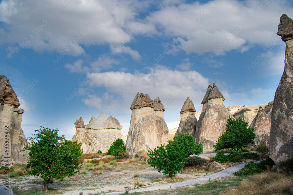 Beautiful and mysterious Cappadocia, Turkey, stone pillars, mount