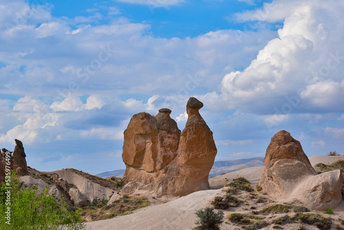 Beautiful and mysterious Cappadocia, Turkey, stone pillars, mount camel