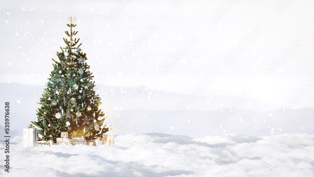 christmas tree in snow background. 3d illustration.