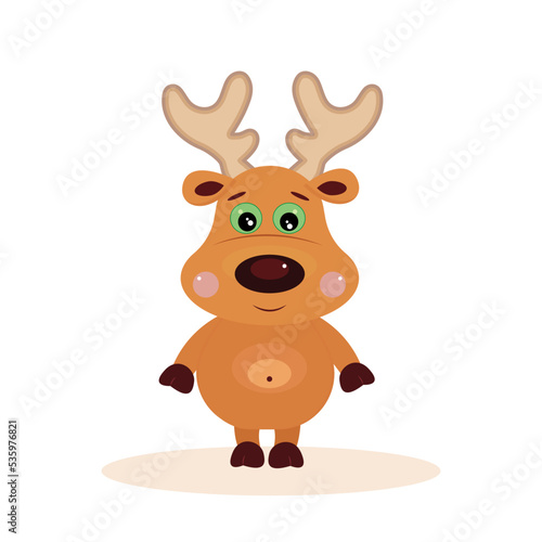 Cute fawn with green eyes. The theme of the new year and Christmas.
