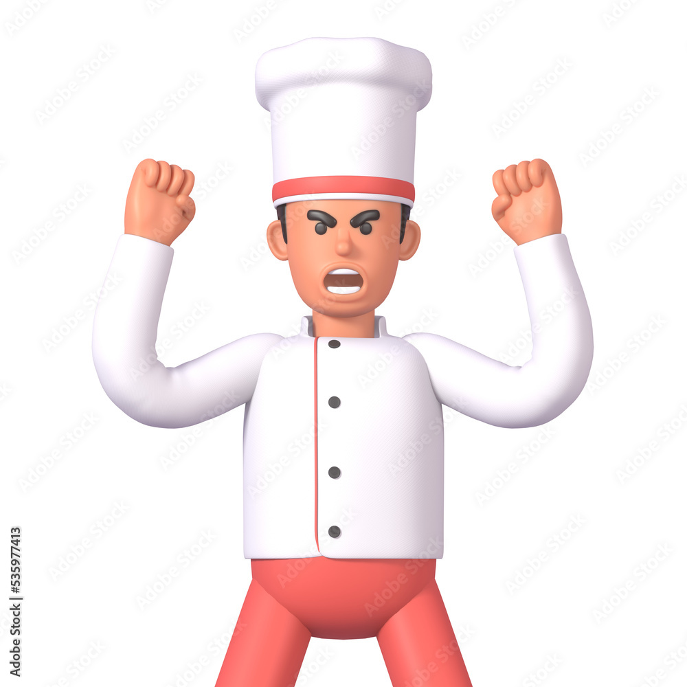 3d render of angry cook in white uniform 3d render of angry cook in white uniform