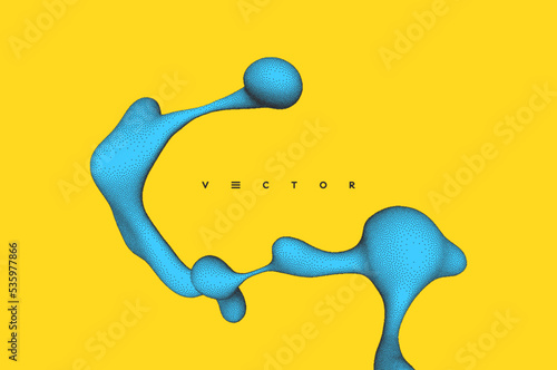Abstract background with flowing liquid shape. 3D fluid graphic element. Composition in dotwork style. Vector illustration for for banner, flyer, poster, cover, brochure or presentation.