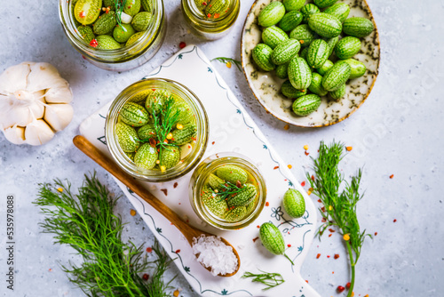 Homemade food: Pickled cucamelons (pickled cucumbers, pickled gherkins) photo