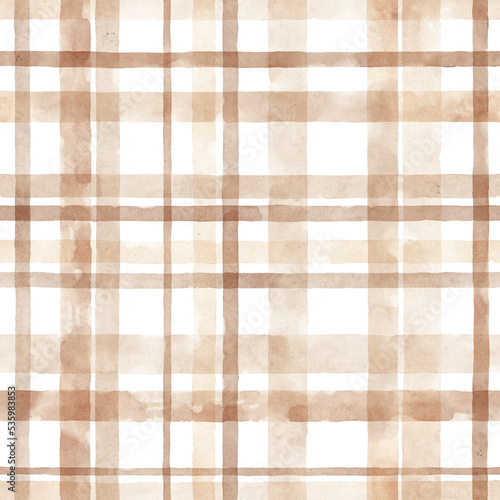 Cute checkered watercolor background. Watercolor horizontal and vertical stripes. Vintage background. Beige lines.