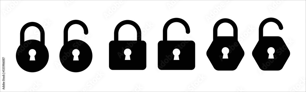 Lock icon set. Locked and unlocked vector icon set. Padlock symbol. Privacy symbol vector stock illustration. Vector illustration Lock icon set. Locked and unlocked vector icon set. Padlock symbol. Privacy symbol vector stock illustration. Vector illustration