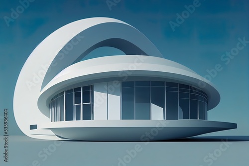 White Architecture Circular Background. Modern Building Design. Abstract Curved Shapes. 3d Rendering