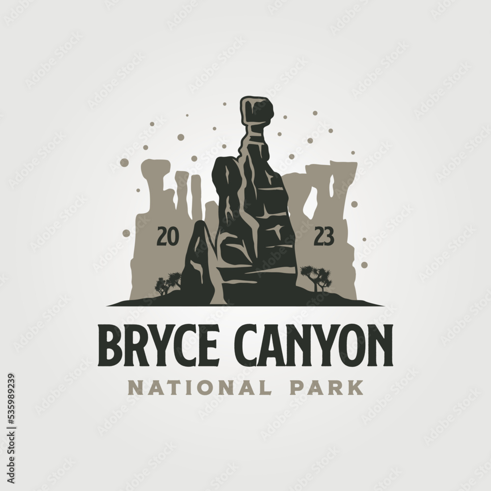bryce canyon vintage vector symbol illustration design, queens garden symbol - obrazy, fototapety, plakaty 