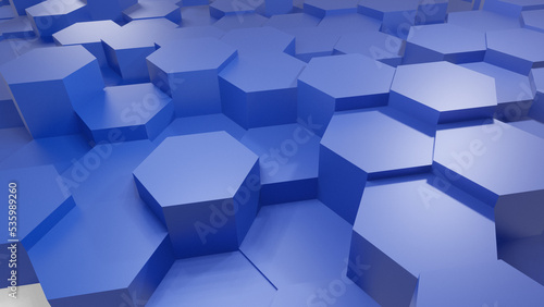 Hexagonal background with blue hexagons, abstract futuristic geometric backdrop or wallpaper with copy space for text