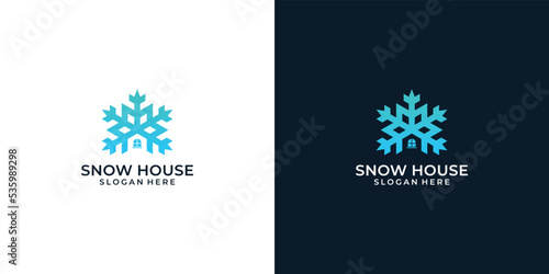 Snow home logo design template. house cold vector