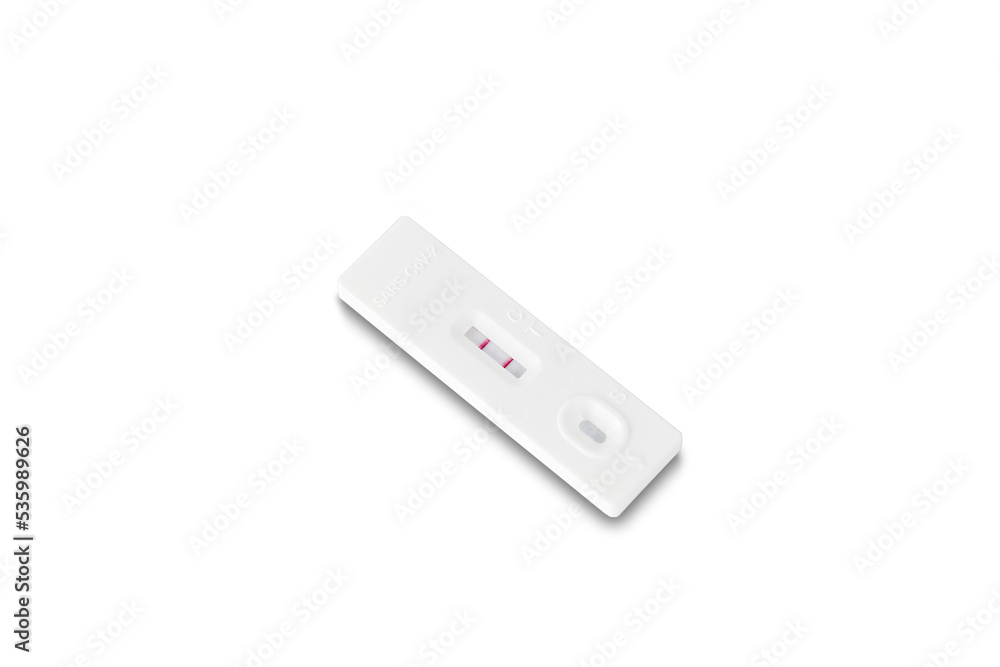 covid-19 positive test result. antigen (ATK) test kit with clipping path. top view. flat lay. covid-19 positive test result. antigen (ATK) test kit with clipping path. top view. flat lay.