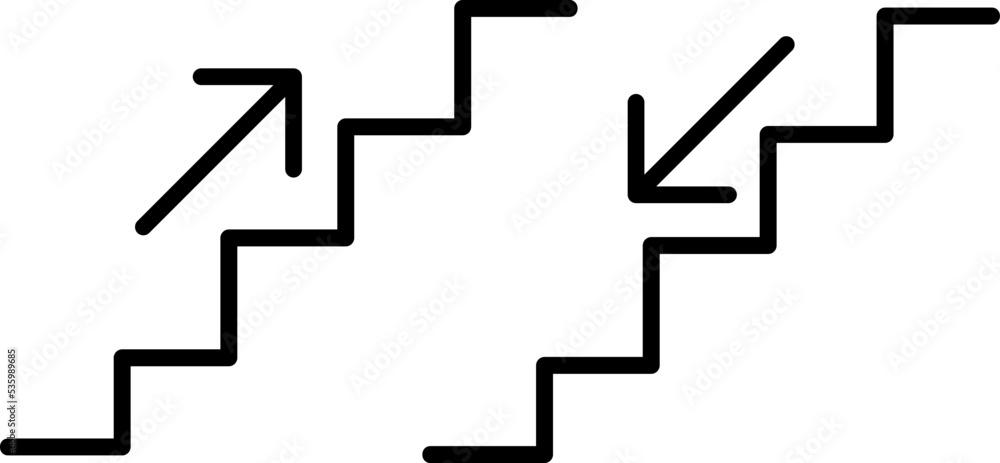 Stairs up and stairs down symbol set. Stairs icon upward, downward, isolated vector illustration set..eps Stairs up and stairs down symbol set. Stairs icon upward, downward, isolated vector illustration set..eps