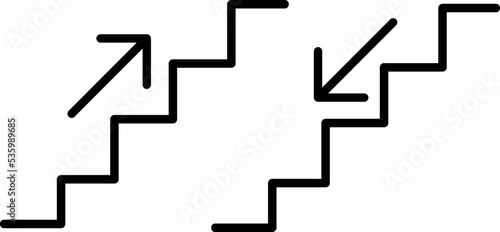  Stairs up and stairs down symbol set. Stairs icon upward, downward, isolated vector illustration set..eps