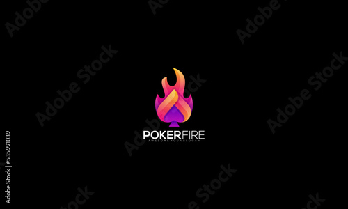 Poker Vector Logo Illustration Spade Flame Gradient Art Style.