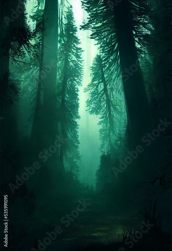 the foggy forest nature landscape illustaion background