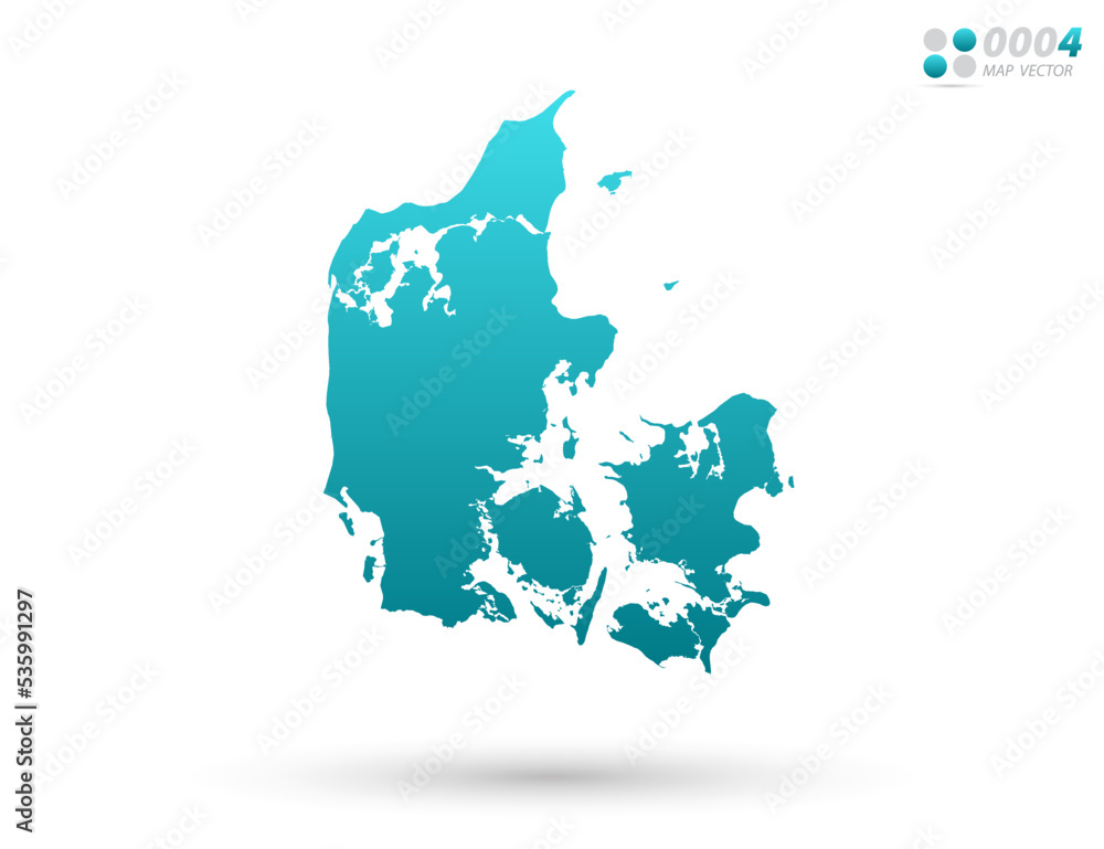 Vector blue gradient of Denmark map on white background. Organized in layers for easy editing.