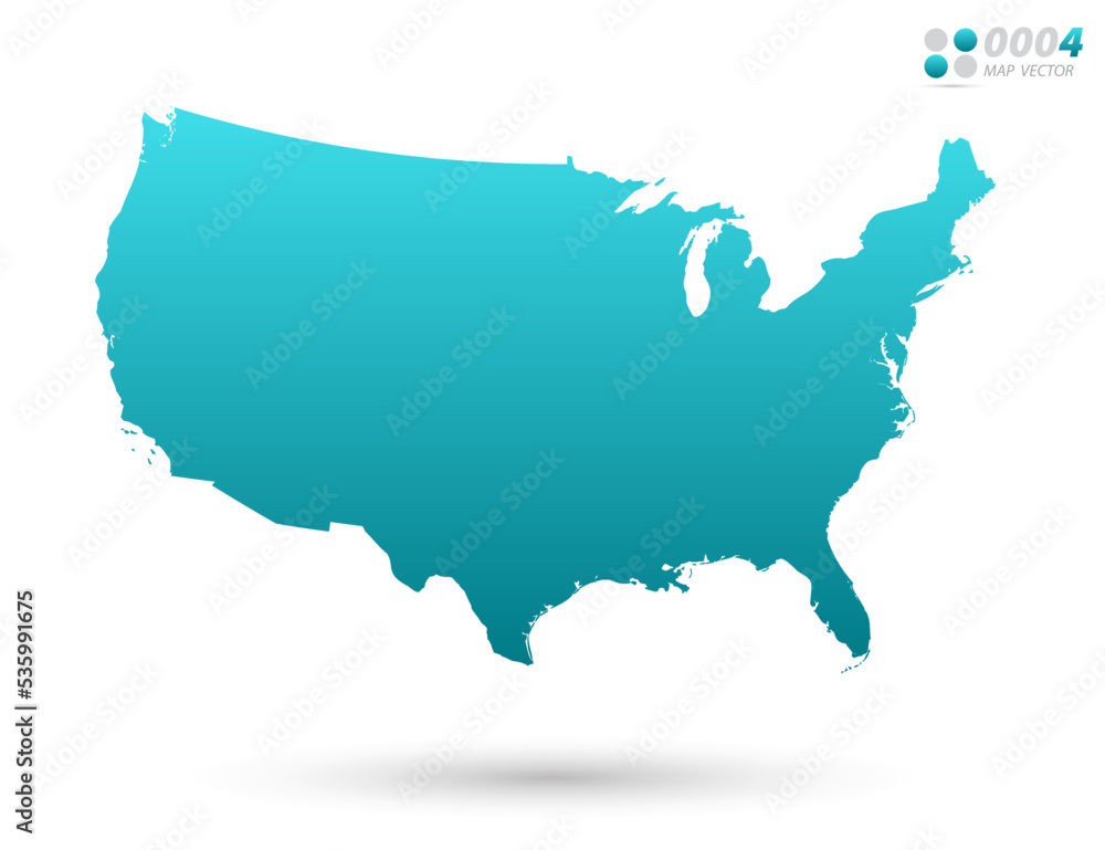 Vector blue gradient of United States of America (USA) map on white background. Organized in layers for easy editing.