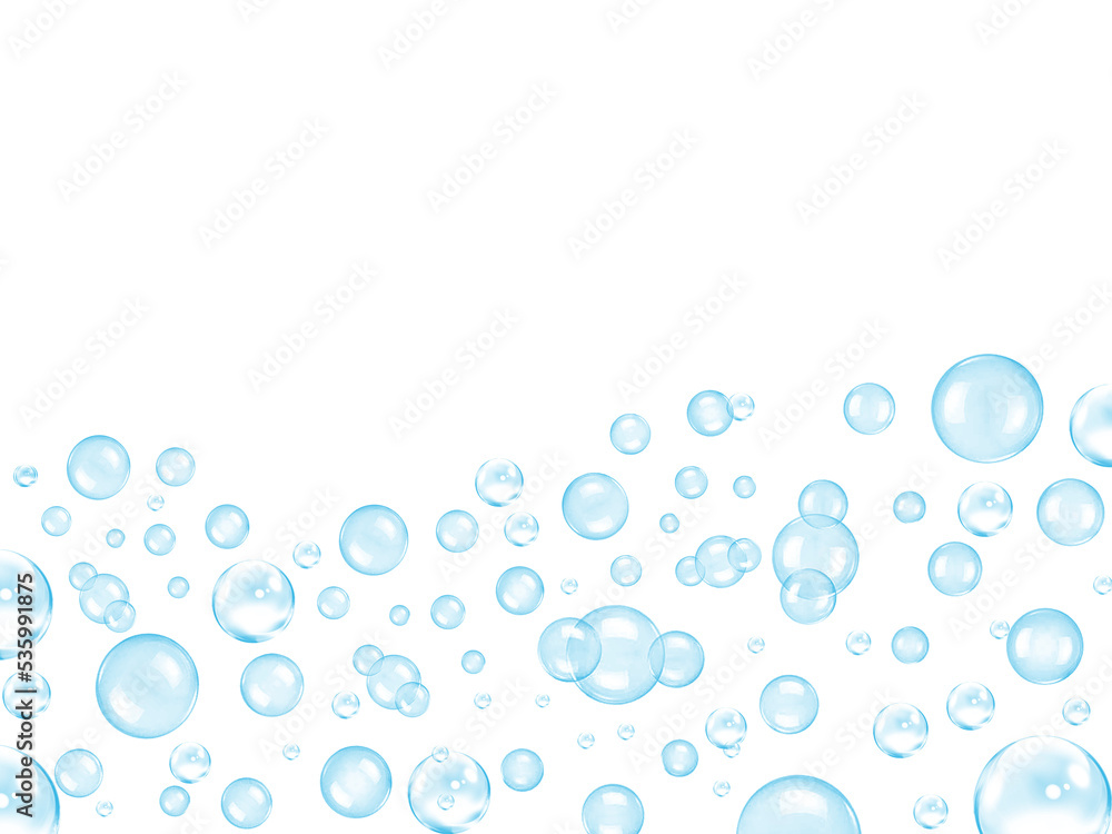 Blue bubbles on a white background with illustration concepts in advertisement media and digital design. copy space, banner, website