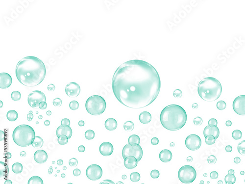  Green bubbles on a white background with illustration concepts in drinking water ads and water digital design media. copy space,banner,website