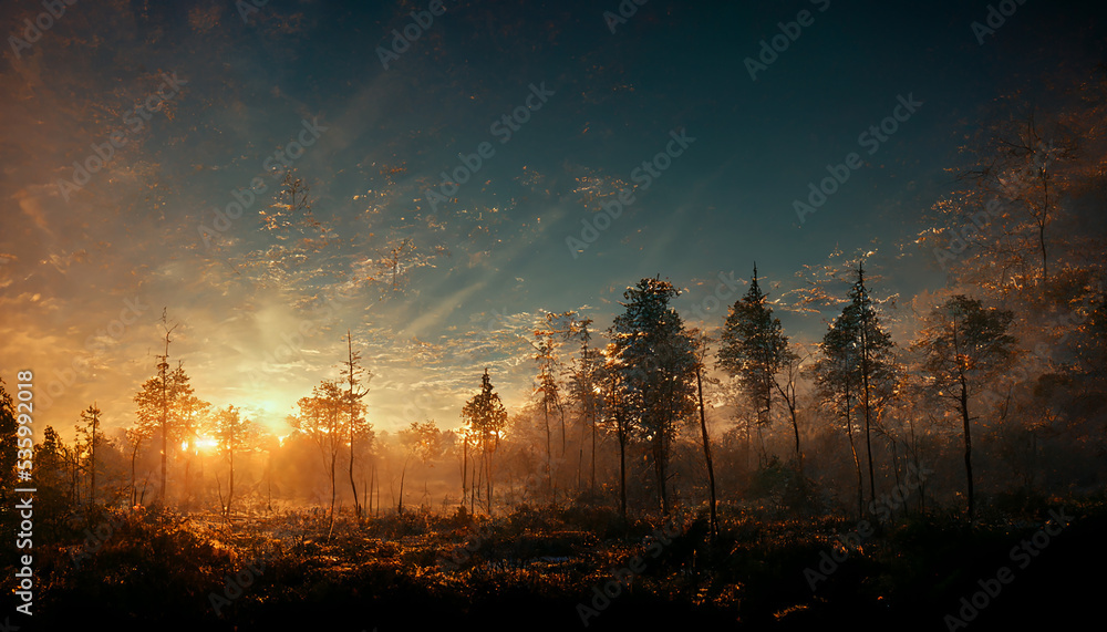 sunrise time of forest field landscape nature