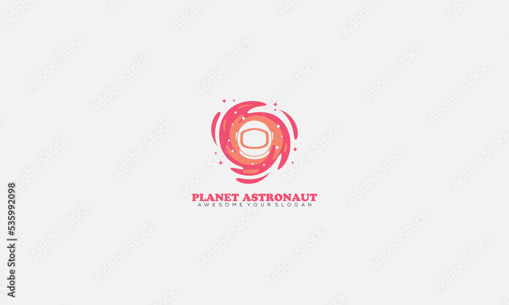 Planet Astronaut Abstract Vector Sign, Emblem, Icon or Logo Template