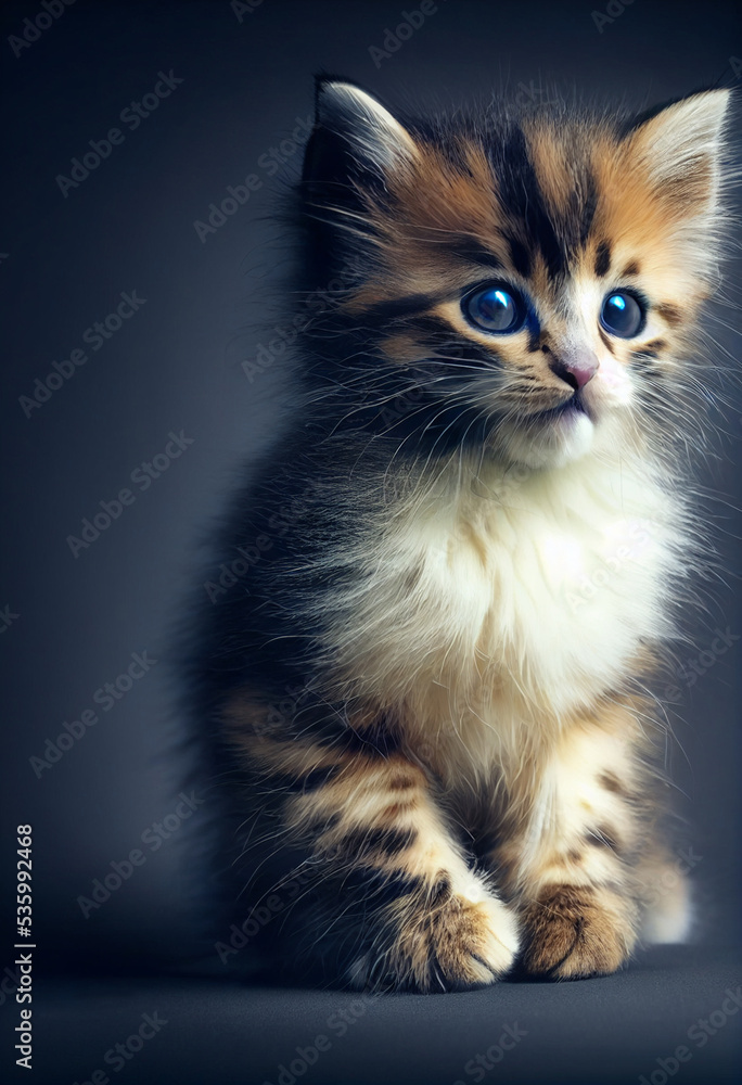 portrait of cute adorable kitten 3d illustration