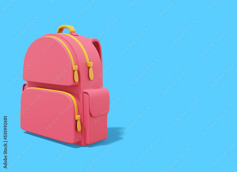 3d rendering. Multicolored school city backpack on blue background with space for text. 3d rendering. Multicolored school city backpack on blue background with space for text.