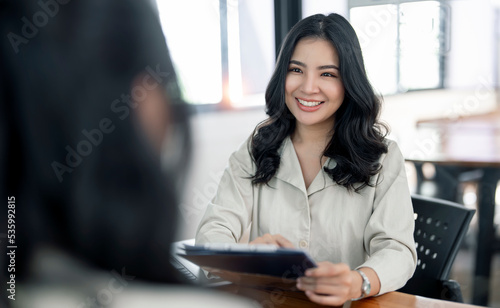 Fotografie Young beautiful asian woman doing a job interview.