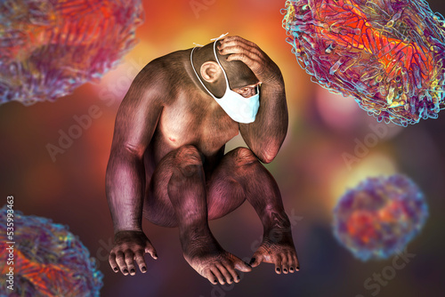 Monkey in a medical mask, conceptual 3D illustration photo