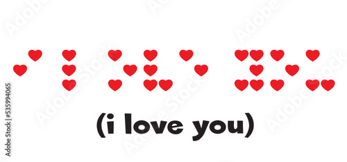 Slogan i love you to blindness language, letter visual braille code or alphabet text. Braille is a reading and writing alphabet specially developed for the blind. Blind message sign. Dots reading