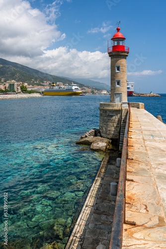 Lighthouses at the entrance of Bastia harbour. Corse France.