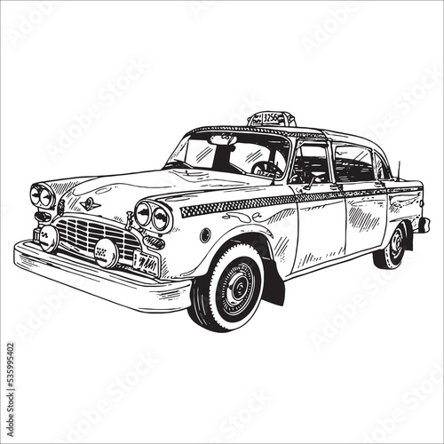 vector linear black and white doodle drawing taxi car
